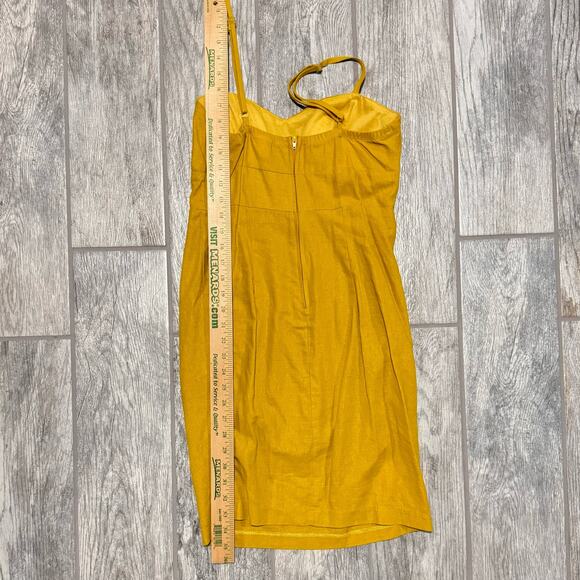 Women’s 100% Linen Bow Front Sundress Small/Medium Mustard Color Spaghetti Strap - Picture 8 of 9